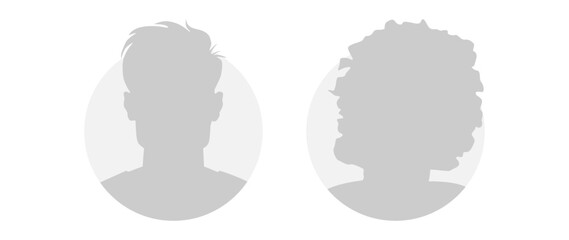 Vector flat illustration in grayscale. Icons of man and woman. Avatar, user profile, person icon, profile picture. Suitable for social media profiles, icons, screensavers and as a template.