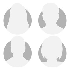 Vector flat illustration in grayscale. Icons of man and woman. Avatar, user profile, person icon, profile picture. Suitable for social media profiles, icons, screensavers and as a template.