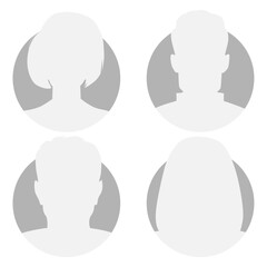 Vector flat illustration in grayscale. Icons of man and woman. Avatar, user profile, person icon, profile picture. Suitable for social media profiles, icons, screensavers and as a template.
