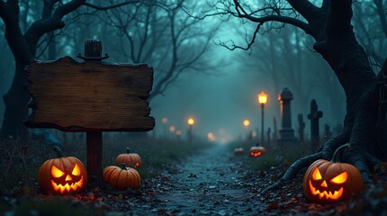  a hauntingly atmospheric scene set in a dark, eerie forest, ideal for Halloween-themed content. 