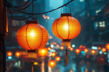 Night market alley lanterns glowing