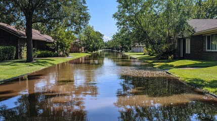 Fototapeta premium Flooded Street in Residential Area