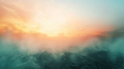 Naklejka premium Delicate wisps of smoke floating above a glowing landscape, creating a dreamy, ethereal atmosphere.