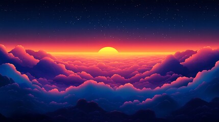 Vibrant sunset glows above dreamy cloudscape a stunning digital art composition. AI Generated