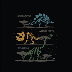 Dinosaur fossil vector illustration with creative slogan words, vintage design