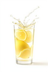 there is a glass of lemonade with water and lemon slices