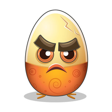 Emoji yellow monster egg with anger emotion, egg-headed alien, painted egg. Vector illustration.