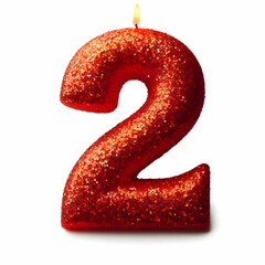 ed candle number 2 in glitter texture isolated on white background