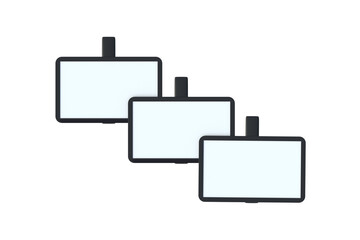 Row of ID badges with clip isolated on white background. Top view. 3d render