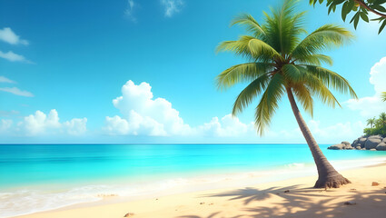 Obraz premium beach in blue with palm trees