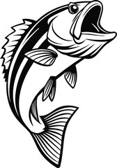 Fish silhouette vector art icon isolated on white, vector illustration