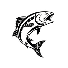 Fish silhouette vector art icon isolated on white, vector illustration