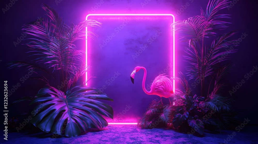 Aufkleber neon frame with repeated flaming elements in bright vibrant colors for creative background design