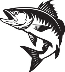 Fish silhouette vector art icon isolated on white, vector illustration