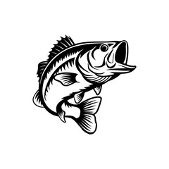 Fish silhouette vector art icon isolated on white, vector illustration