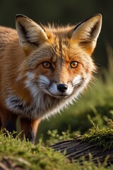 there is a fox that is standing in the grass looking at the camera