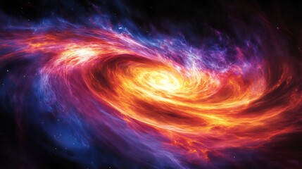 Fiery cosmic swirl glows intensely vibrant orange blue hues. AI Generated