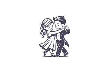 Minimalist logo of a cute dance couple for children's ballroom dance