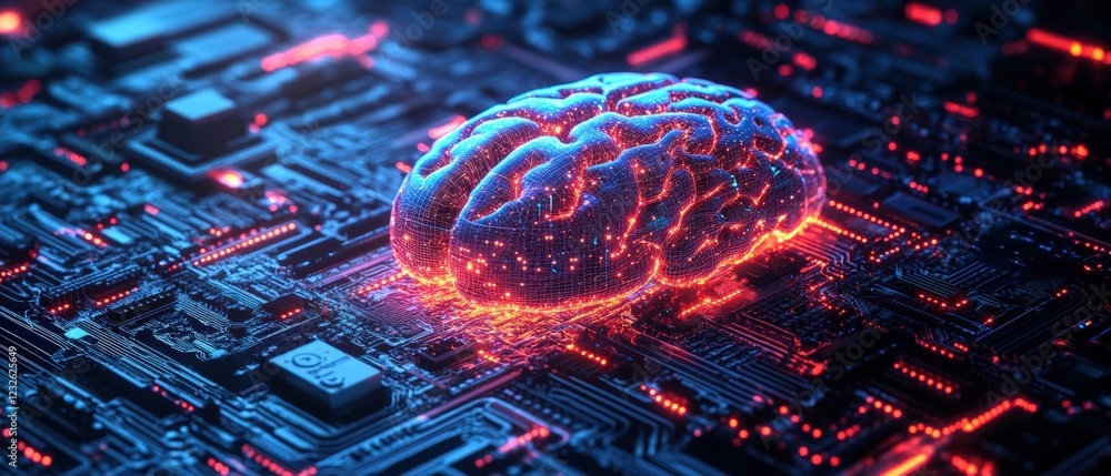 Aufkleber brain on a computer circuit board illustrating the concept of artificial intelligence and technology