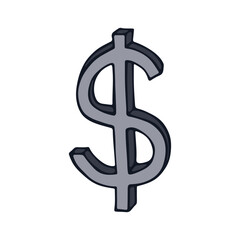 Hand drawn dollar currency symbol. Brush stroke doodle. Single element for design
