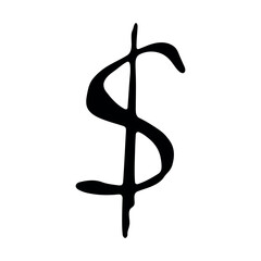 Hand drawn dollar currency symbol. Brush stroke doodle. Single element for design