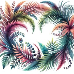 Vibrant tropical leaves in circular arrangement with diverse colors