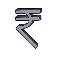 Hand drawn rupee currency symbol. Brush stroke doodle. Single element for design