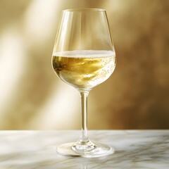 Glass of white wine on a table with refreshing drink and deli setting in the background