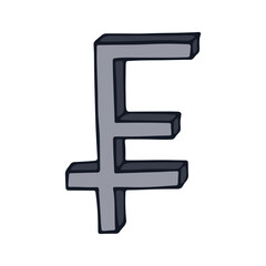 Hand drawn swiss franc currency symbol. Brush stroke doodle. Single element for design