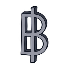 Hand drawn thai baht currency symbol. Brush stroke doodle. Single element for design