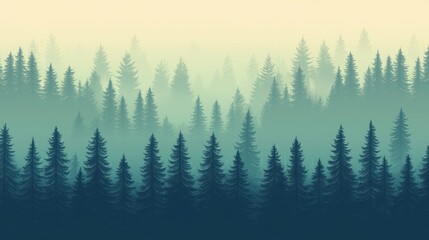 A calming evergreen forest background, with layers of trees stretching into the distance, creating a peaceful ambiance.