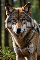 Obraz premium there is a wolf that is standing in the woods looking at the camera