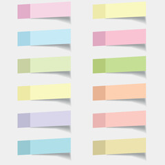 Realistic set of stickers of different colors. Collection of vector classic paper adhesive stickers on a white background