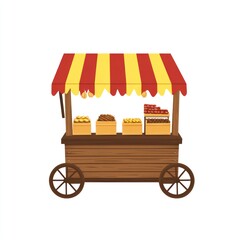 Wooden food cart with produce display for market use
