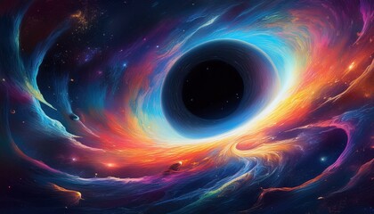 Obraz premium scary black hole in space, digital illustration; planet with atmosphere and universe