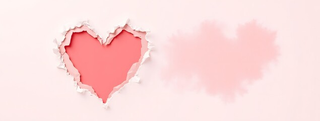 Torn paper heart shape with pink background and textured shadow effect