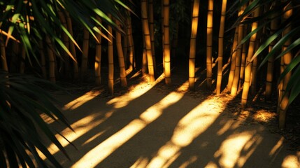 Golden Sunlight Filtering Through Bamboo Grove