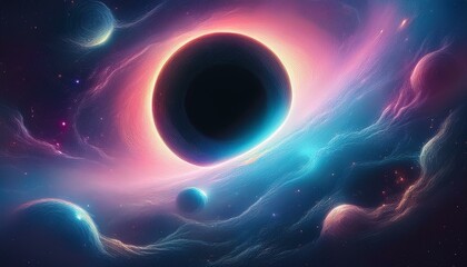 scary black hole in space, digital illustration; planet with atmosphere and universe