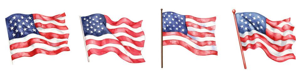 Obraz premium Memorial day element, American flags waving in tribute, showcasing patriotism and pride, isolated on transparent background.