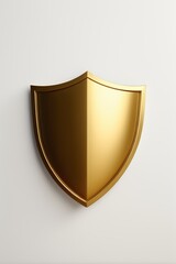 a close up of a golden shield on a white wall