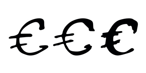 Hand drawn euro currency symbol set Brush stroke doodle Single element for design