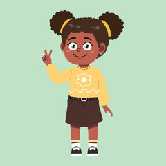 Cute African Black Girl with Afro Hair cartoon counting hand two