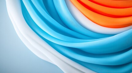 Fototapeta premium Vibrant blue orange white fabric swirls softly light background. AI Generated
