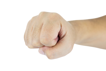 Right fist symbolizing strength, determination, and fight. Close-up image isolated on a white background with clipping path.