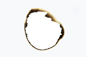 Burned hole on a white paper with clipping path.
