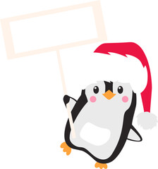 Penguin Holding a Sign