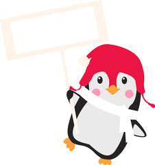 Penguin Holding a Sign