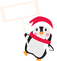 Penguin Holding a Sign