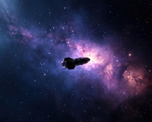 Naklejka premium Futuristic Spacecraft in a Colorful Cosmic Nebula Background