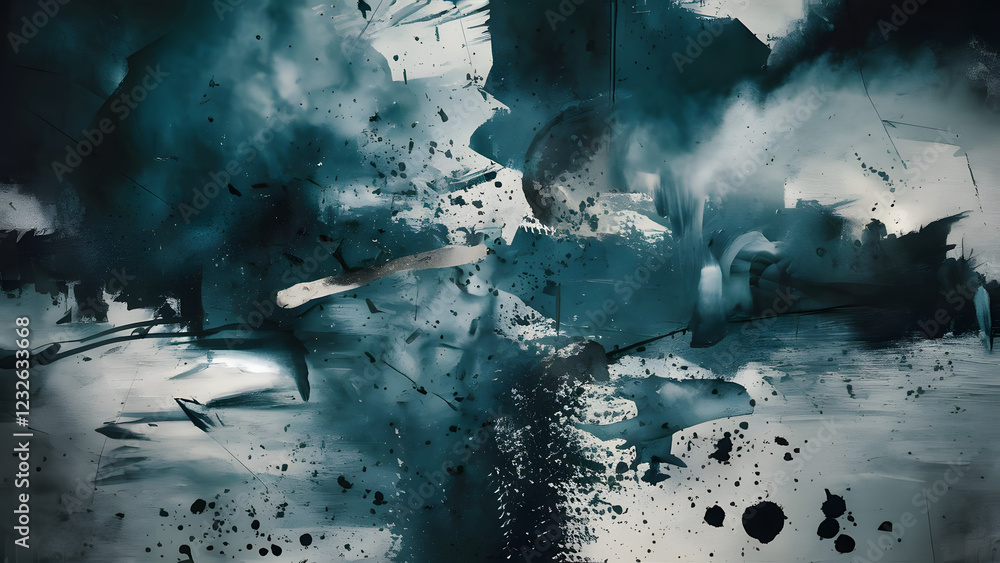Poster abstract teal ink wash: a dramatic and moody abstract artwork featuring swirling teal and gray ink w